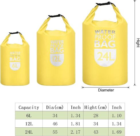 PATIKIL 6L Waterproof Dry Bags, 2 Pack Portable Dry Sack Roll Top Bag Lightweight Dry Storage Bag for Gym Kayaking Hiking Swimming Camping, Yellow in Saudi Arabia