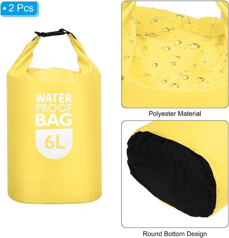 PATIKIL 6L Waterproof Dry Bags, 2 Pack Portable Dry Sack Roll Top Bag Lightweight Dry Storage Bag for Gym Kayaking Hiking Swimming Camping, Yellow in Saudi Arabia