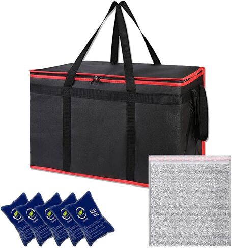 حقيبة توصيل الطعام المعزولة NKA، مقاس XXXL، حقيبة توصيل البيتزا الكبيرة، حدود حمراء سوداء in Kuwait