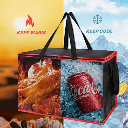 حقيبة توصيل الطعام المعزولة NKA، مقاس XXXL، حقيبة توصيل البيتزا الكبيرة، حدود حمراء سوداء in Kuwait