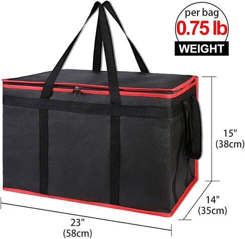 حقيبة توصيل الطعام المعزولة NKA، مقاس XXXL، حقيبة توصيل البيتزا الكبيرة، حدود حمراء سوداء in Kuwait