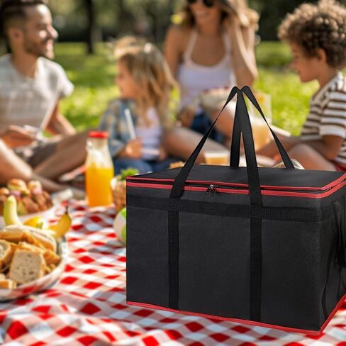 حقيبة توصيل الطعام المعزولة NKA، مقاس XXXL، حقيبة توصيل البيتزا الكبيرة، حدود حمراء سوداء in Kuwait