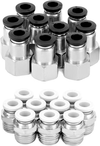 QWORK 20 Pack Pneumatic Push to Connect Air Fittings, 1/4 Inch Tube OD x 1/4 Inch NPT Male Thread + 1/4 Inch Tube OD x 1/4 Inch NPT Female Thread, for Air Lines Fittings Thread Pneumatic Fitting in Saudi Arabia