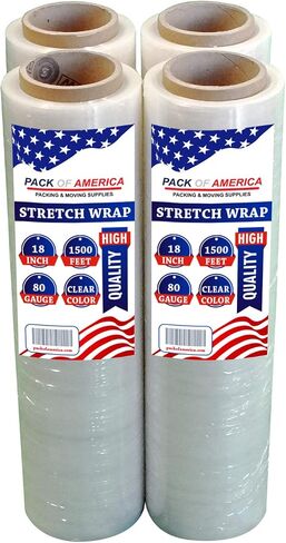Stretch Film - 2 Roll Clear, 18" x 1500 Feet, 80 Gauge (20 Micron) Industrial Heavy Duty Plastic Shrink Wrap with Hand Saver for Packing, Shipping, Pallet, Moving Supplies in Saudi Arabia