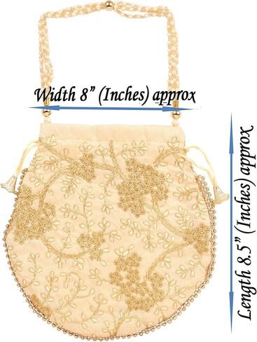 NEW! Touchstone Indian Hand Embroidered Floral Shopping Gifts Jewelry Wedding Sweet Distribution Faux Pearls Strings Drawstring Blue Orange Grey Fancy Bag Purse Pouch (Set of 3) for Women. in Saudi Arabia