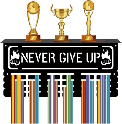 CREATCABIN Medal Trophy Holder Handball Medal Hanger Display with Shelf Black Sports Rack Iron Frame Wall Mount Metal Medal Showcase Hooks for Hanging Medals Hand Ball Player Medalist 15.7 x 7.9Inch in Saudi Arabia