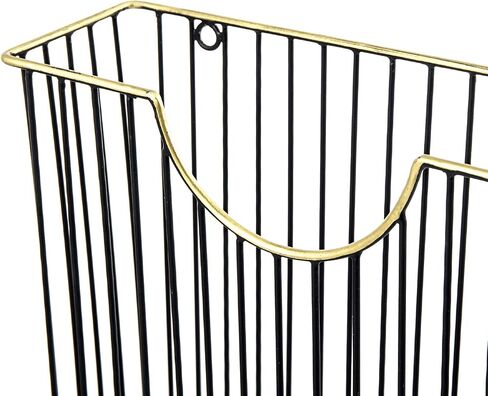 MyGift Art Deco Style Matte Black Metal Wire Magazine Rack with Brass Tone Rim - Wall Mounted Holder Storage Basket for Mail - Handcrafted in India in Saudi Arabia