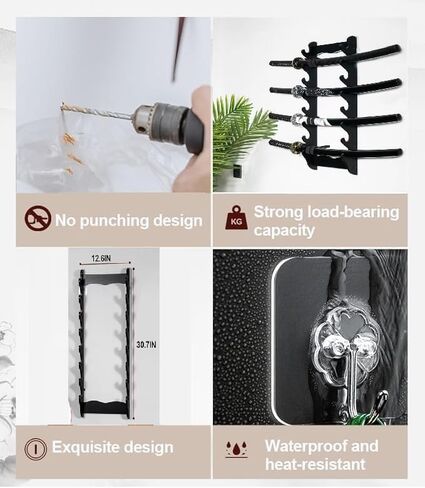 Sword Holder Wall Mount 8 Tier Samurai Sword Display Rack Wand for Wand Tanto Katana Wakizashi etc Samurai Sword,Sword Flute Fishing rods, Black in Saudi Arabia
