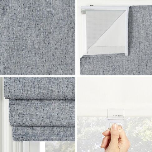 Sun Zero Seraphina Textured 100% Blackout Cordless Roman Shade, 31" x 64", Blue in Saudi Arabia