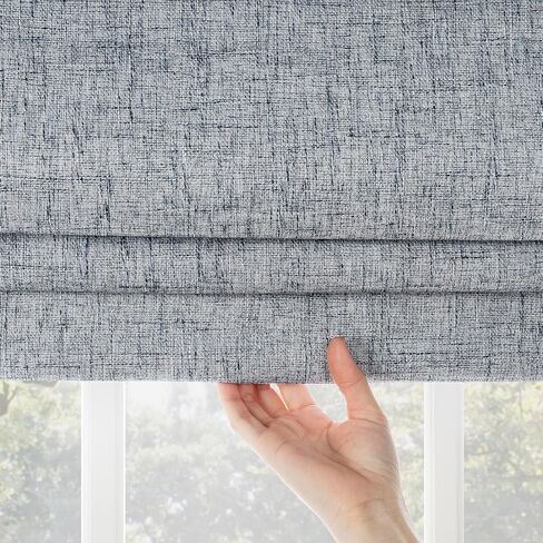 Sun Zero Seraphina Textured 100% Blackout Cordless Roman Shade, 31" x 64", Blue in Saudi Arabia