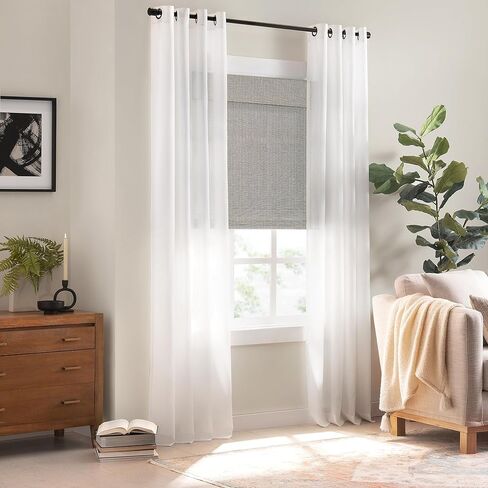 ظلال ECLIPSE Bamboo Roman للنوافذ مقاس 23 بوصة عريضة × 72 بوصة طويلة، ستائر لاسلكية مصفاة للضوء شبه خاصة لغرفة النوم، غرفة المعيشة، آمنة للأطفال والحيوانات الأليفة، ستائر داخلية سهلة التركيب، طبيعية/أسود in Kuwait