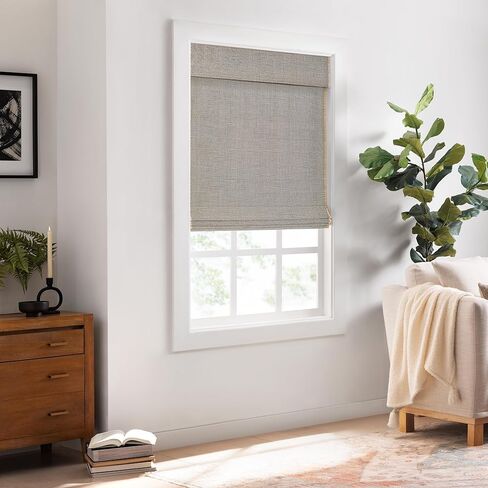 ظلال ECLIPSE Bamboo Roman للنوافذ مقاس 23 بوصة عريضة × 72 بوصة طويلة، ستائر لاسلكية مصفاة للضوء شبه خاصة لغرفة النوم، غرفة المعيشة، آمنة للأطفال والحيوانات الأليفة، ستائر داخلية سهلة التركيب، طبيعية/أسود in Kuwait