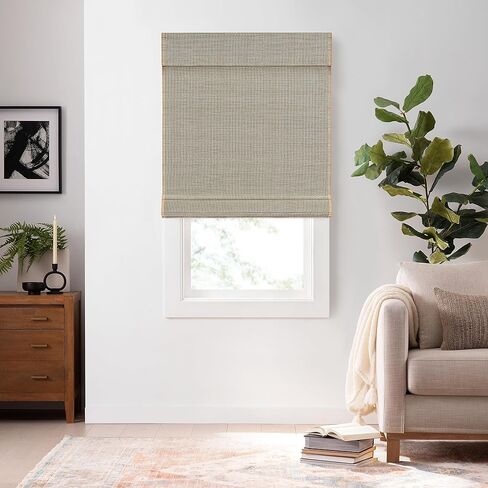 ظلال ECLIPSE Bamboo Roman للنوافذ مقاس 23 بوصة عريضة × 72 بوصة طويلة، ستائر لاسلكية مصفاة للضوء شبه خاصة لغرفة النوم، غرفة المعيشة، آمنة للأطفال والحيوانات الأليفة، ستائر داخلية سهلة التركيب، طبيعية/أسود in Kuwait