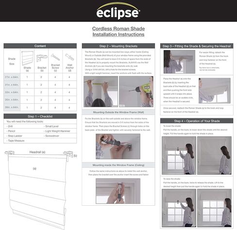 ظلال ECLIPSE Bamboo Roman للنوافذ مقاس 23 بوصة عريضة × 72 بوصة طويلة، ستائر لاسلكية مصفاة للضوء شبه خاصة لغرفة النوم، غرفة المعيشة، آمنة للأطفال والحيوانات الأليفة، ستائر داخلية سهلة التركيب، طبيعية/أسود in Kuwait