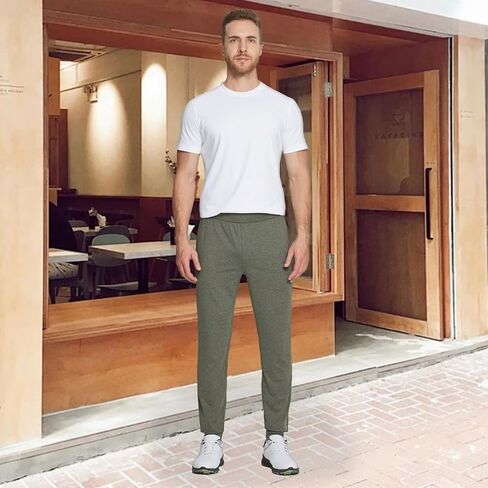 Men's Lightweight Jogger Pants Tapered Elastic Running Pants Breathable Moisture Wicking Sweatpants with Zip Pocket in Saudi Arabia