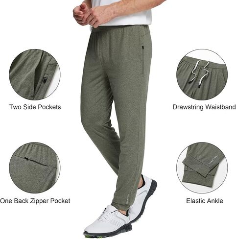 Men's Lightweight Jogger Pants Tapered Elastic Running Pants Breathable Moisture Wicking Sweatpants with Zip Pocket in Saudi Arabia