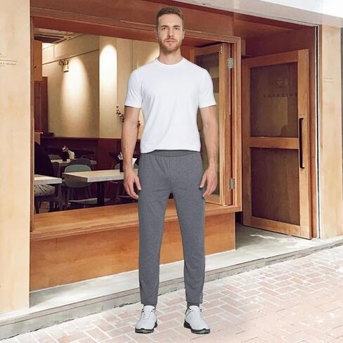 Men's Lightweight Jogger Pants Tapered Elastic Running Pants Breathable Moisture Wicking Sweatpants with Zip Pocket in Saudi Arabia