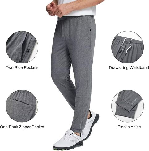Men's Lightweight Jogger Pants Tapered Elastic Running Pants Breathable Moisture Wicking Sweatpants with Zip Pocket in Saudi Arabia