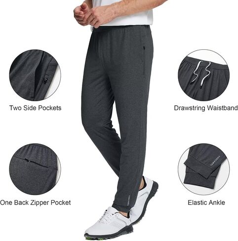 Men's Lightweight Jogger Pants Tapered Elastic Running Pants Breathable Moisture Wicking Sweatpants with Zip Pocket in Saudi Arabia