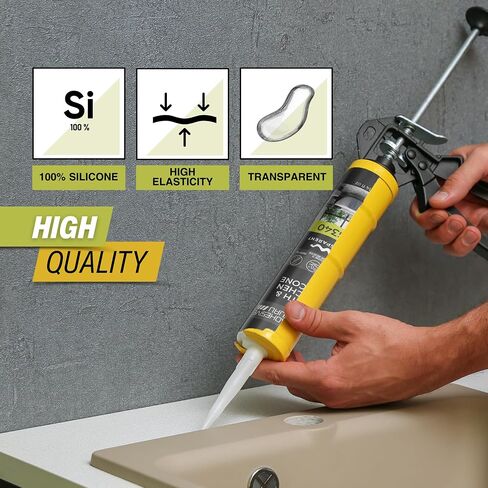 Adhesive Guru AG340 Clear Silicone Sealant (12x10.14 fl oz), 100% Silicone Caulk, Weatherproof & Flexible Adhesive Sealant for Bath and Kitchen, 12 Pack in Kuwait
