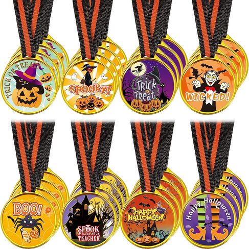 60 Pcs Halloween Award Medals Bulk for Kids Halloween Costume Party Medals Assortment Gold Kids Plastic Award Medals Winners Sports Reward Motivational Medals with Neck Ribbon for Students Sports in Kuwait