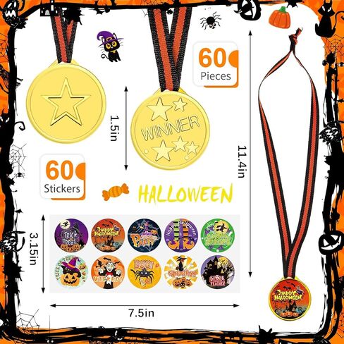 60 Pcs Halloween Award Medals Bulk for Kids Halloween Costume Party Medals Assortment Gold Kids Plastic Award Medals Winners Sports Reward Motivational Medals with Neck Ribbon for Students Sports in Kuwait