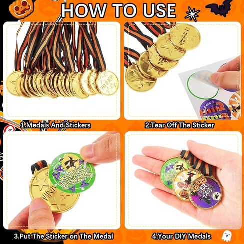 60 Pcs Halloween Award Medals Bulk for Kids Halloween Costume Party Medals Assortment Gold Kids Plastic Award Medals Winners Sports Reward Motivational Medals with Neck Ribbon for Students Sports in Kuwait
