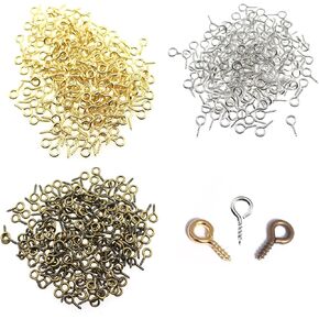 Maxmoral 600PCS Miniature Screw Hook Jewelry Metal Ring 5x10mm Mini Screw Eye Pin Hoop 200PCS Each in Bronze and Gold and Silver for Cork Bottle Plastic Toys and DIY Jewelry Crafts