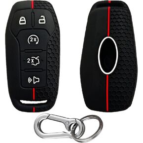 لغطاء Ford وLincoln Key Fob مع سلسلة مفاتيح: حافظة مفاتيح من السيليكون الناعم تناسب Ford Explorer Mustang Edge Fusion MKX MKZ MKC F150 5 Button Smart Key Protector