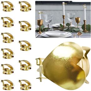 12Pcs Automatic Candle Snuffer Extinguisher, Automatic Candle Wick Snuffer Stopper Candle Snuffer Clip On Kit Automatic Candle Snuffer Vintage Double Sided Extinguisher (Gold Scallop)