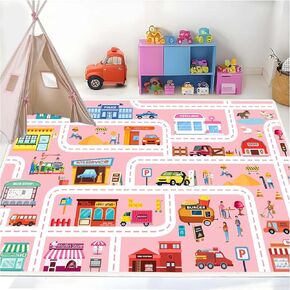 Kids Rug Playroom Car Rug Play Mat City Life Road Rug Washable Fun City Map for Carpet for Bedroom Girls