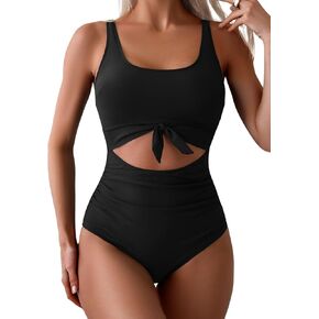 Eomenie Women's One Piece Swimsuit Tummy Control Slimming Bathing Suit Cutout Tie Knot Swimwear