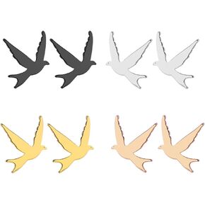 Dreuyet 4Pairs Stainless Steel Bird Stud Earrings for Women Girls Cute Little Flying Hummingbird Earrings Tin Lovely Bird Animal Post Piercing Ear Jewelry Dainty Gift
