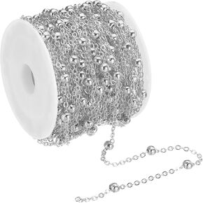 PATIKIL Total 10m/33 Feet Beading Chain with Spool, Brass Chain Link for Jewelry Making DIY Necklace Bracelet Accessories, Light Golden