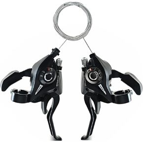 Bicycle Brake Levers Shifter, 3x7 21 Speed Mountain Bike shifters Set with Gear Indicator,Cable Thumb Derailleur Lever Transmission for Moutain Bike, Road Bike, MTB