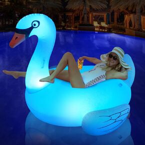 Big Flamingo Pool Floats with Solar Lights, Inflatable Pool Floaties for Adults Ride-On with Cup Holder, Beach Lake Floating Lounger Raft Party Decorations Water Fun for Adults, Fast Valves in Kuwait