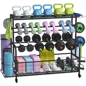 Lifewit Weight Rack for Home Gym, Dumbbell Rack, Kettlebell Rack, Yoga Mat Holder, Home Gym Storage with Wheels for Strength Training, Yoga Equipments, All in One Gym for Home, Garage, Large Size