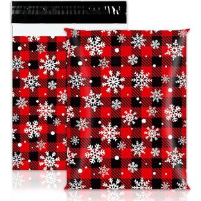 100Pcs Christmas Poly Mailers 10 x 13 Inch Black Red Paid Xmas Snowflake Packaging Bags Self Seal Mailing Envelope Bags for Winter Small Business Clothing Gift
