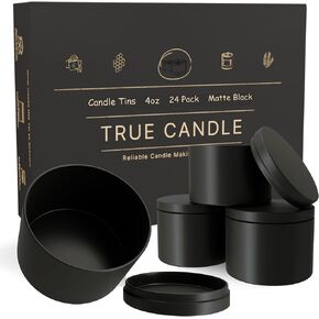 True Candle Tins for Making Candles, 12x Black Candle tins 16 oz, Candle Making tins for Candle Making, Tin Candle Containers for Making Candles, Candle Vessels for Candle Making Bulk (Wide)