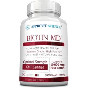 Approved Science Biotin MD – 10,000mcg Biotin per Serving - 180 Vegan Tablets - Made in USA