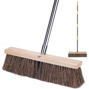 18" Push Broom Outdoor Heavy Duty - 65" Long Handle Large Wide Shop Broom, Commercial Stiff Palmyra Bristle Outside Broom Brush for Sweeping Concrete Floor, Garage, Patio, Shop, Yard, Lawn