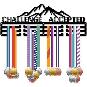 CREATCABIN Metal Medal Hanger Display Mountain Medal Holder Rack Black Iron Sport Hanging Athlete Awards Wall Mounted Stand over 60 Medals for Rock Climbing Competition 15.7x5.9Inch-Challenge Accepted
