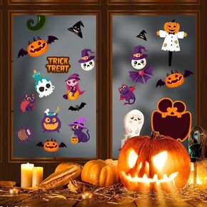 6 Sheets of Halloween Window Stickers Reusable - Cute Pumpkin and Ghost Static Clings for Kids