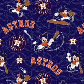 Fabric Traditions MLB Mickey Disney Fabric Mash Up Houston Astros Baseball in Blue 44 inch Wide Premium Quality 100 percent Cotton Fabric by The Yard