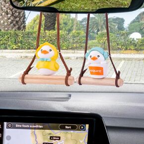 Swinging Duck Car Hanging Ornament, 2 Pack Shaking Ducks Car Decor Rear View Mirror Accessories Interior Pendant Flying Duck Hanging Swing(Playing Water)