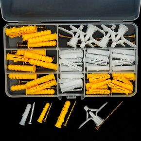54-Piece （4 Types）Assorted Expansion Bolts & Countersunk Screws Multi-Purpose Wall Anchor Set for Wood, Drywall, Concrete Walls, Brick Walls, Holl