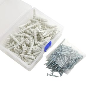 XINGYHENG 100Pcs Self Drilling Plastic Drywall Anchor Nylon Hollow Wall Anchor with 100Pcs Zinc Plated Screws Kit 14x42mm