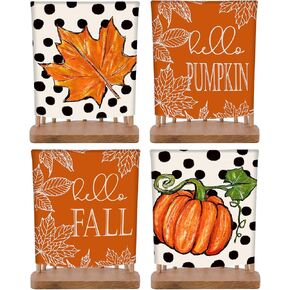 4Pcs Fall Chair Covers Pumpkin Maple Leaf Dot Dining Chair Slipcovers Removable Seat Protector Covers for Autumn Party Home Kitchen Hotel Restaurant Decor
