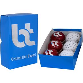 Cricket Ball Red/White Swing Practice Dotted 156g Cricket Balls 2piece Balls Pack of 6 Balls Genuine Leather,Excellent Quality