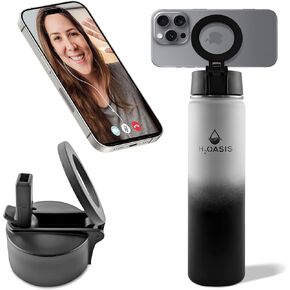 H2OASIS Insulated Water Bottle, 25 oz Stainless Steel, Magnetic 360° Tripod Mount for Car, Fitness, Office, Selfies, Leakproof, Flip Straw, Strong Magnet Lid.